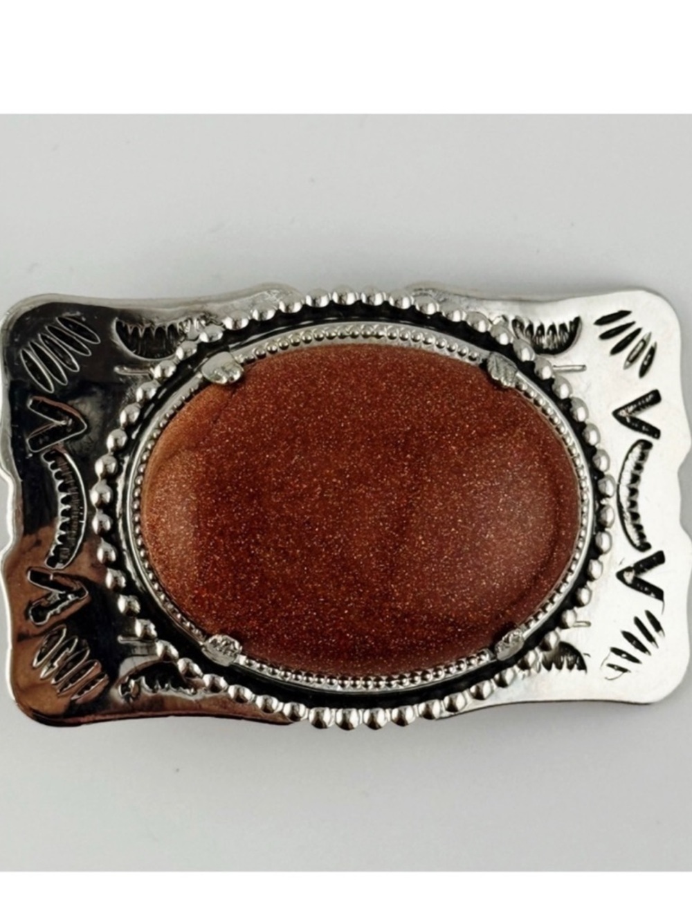 Western Silver Tone Brown Goldstone Oval Belt Buckle Cowboy Cowgirl Southwest